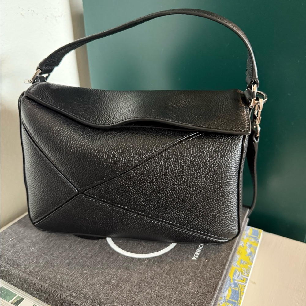 Quince Italian Leather Patchwork Crossbody in Black